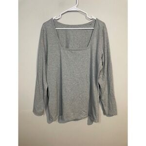 Universal Standard Long Sleeve Square Neck Top in Gray Size Small (XL)